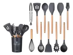 Imagen de KIT DE UTENSILIOS DE SILICONA CON MANGO DE MADERA