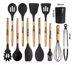 KIT DE UTENSILIOS DE SILICONA CON MANGO DE MADERA
