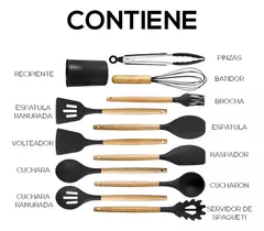 KIT DE UTENSILIOS DE SILICONA CON MANGO DE MADERA - comprar online