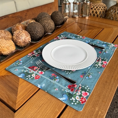 LUGAR AMERICANO BOUQUET FLORES E PASSAROS VERDE - comprar online