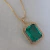 Corrente no banho de ouro e micro zirconia pingente pedra natural verde