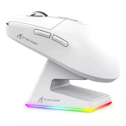 Mouse Gamer Sem Fio 2.4GHz Bluetooth Attack Shark Recarregável Paw3395 Tri-Mode 26000 Dpi Branco X6