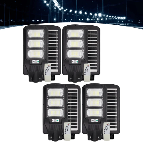 Kit 4 Solar Luminária Pública Poste Rua Led 150w Com Sensor Branco Frio - comprar online