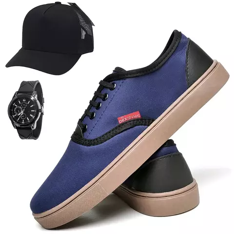 Tênis Masculino Casual Dex Sapatenis com Relógio Digital + Boné Preto do 37 ao 46 Especial