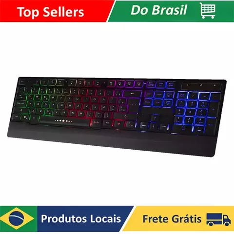 Teclado Gamer Semi Mecanico Led Rgb Tecla Ghost Luminoso Abnt2 Português Brasil Usb Preto Wb100 Luuk Young