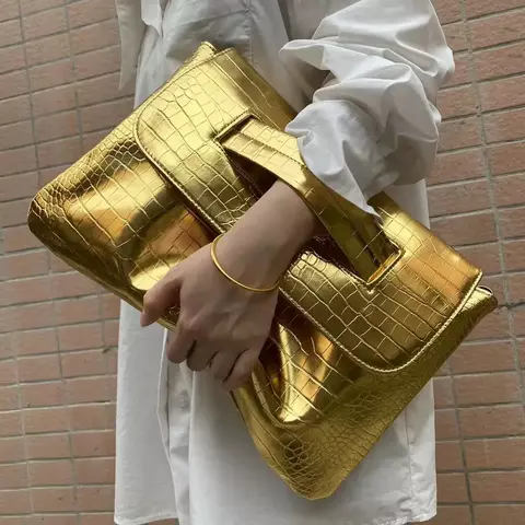 Bolsa de couro PU com padrão de crocodilo, bolsa crossbody de grande capacidade, bolsa para laptop flip top