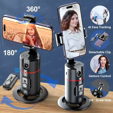 Estabilizador gimbal de rotação 360 p02, gimbal de rastreamento facial de mesa para selfie de acompanhamento para smartphone tiktok ao vivo, com obturador remoto
