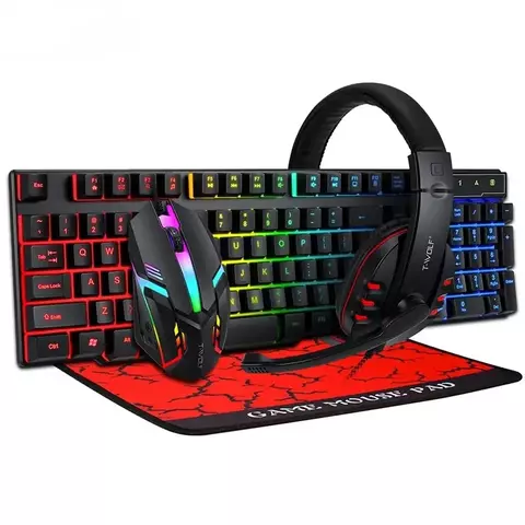 LED 4 in 1 Gamer Teclado and Mouse Headset Mouse pad Ergonomic Light Mechanical Tf800 4 in 1 Gamer Combo set