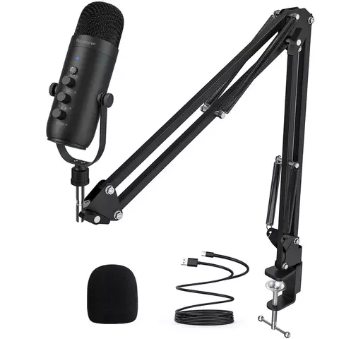 Haomuren Professional USB Streaming Podcast pc Microphone Studio Cardioid Condenser mic kit With Boom arm for Recording Youtube
