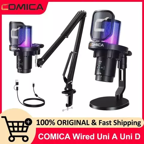 Comica Wired uni a uni d USB Gamer Microphone Noise Cancellation RGB Lights Monitoring Muting Streaming mic for Recording - comprar online