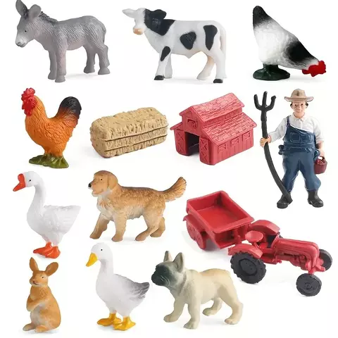 Oenux zoológico fazenda série agricultor vaca galinha pato modelo figuras de ação aves animais conjunto estatueta em miniatura brinquedo educativo crianças
