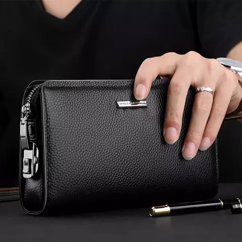 Bolsa de couro personalizada masculina, carteira multifuncional, bolsa de telefone elegante, grande capacidade