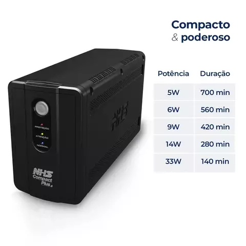 Nobreak NHS Compact Plus 4 90.C1.B01400 Entrada Bivolt Saída 120V (1400VA/2b.7Ah)