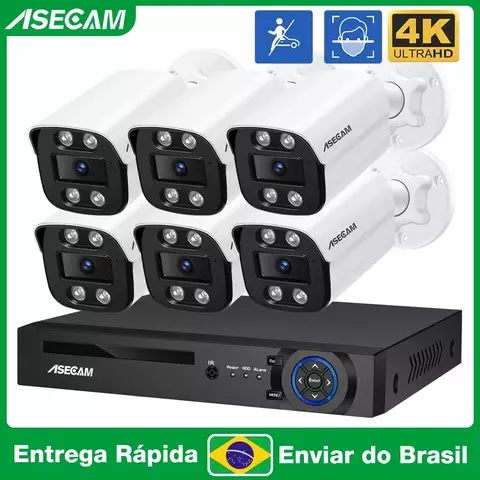 ASECAM 8MP 4K Câmera de Segurança Kit Externa AI Rosto Humana Detecção Áudio NVR H.265 IP Camera de Vigilância Do Brasil