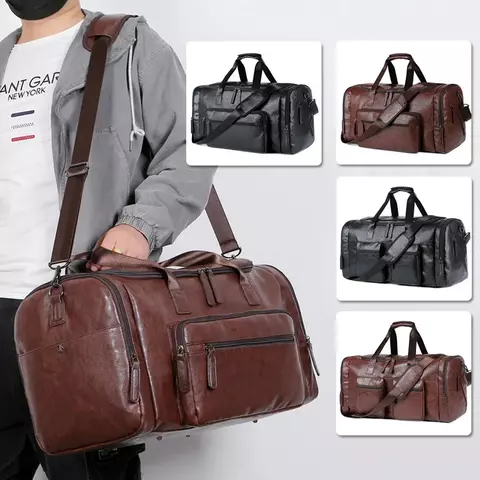 Grande bolsa de viagem masculina de couro macio viagem de negócios bolsa de férias homem carry on bagagem pacote sacos preto marrom bolsa de ombro do plutônio