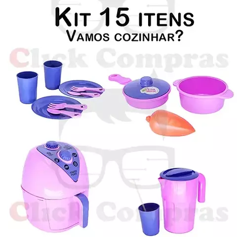 Kit Infantil Cozinha Air Fryer Jarra Copos Panelas 15pç