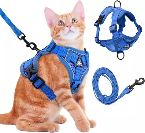 Conjunto de arnês e coleira para gatos, à prova de fuga, respirável, reflexivo, ajustável, cinta peitoral para gatinhos, suprimentos para animais de estimação para caminhadas ao ar livre