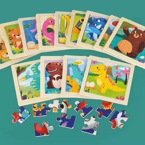 9 peças quebra-cabeça de madeira dos desenhos animados dinossauro transporte montessori 3d jogo aprendizagem precoce brinquedos educativos para crianças