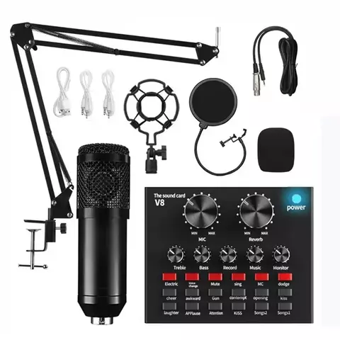 Bm800 V8 Sound Card set Professional Audio Condenser mic Studio Singing Microphone for Karaoke Podcast Recording Live Streaming
