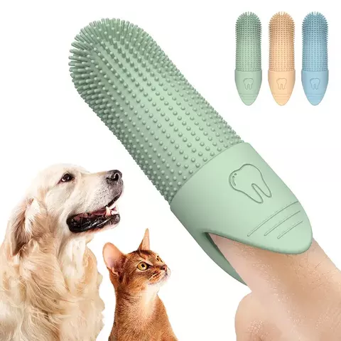Escova de dentes de gel de sílica macia para cães e gatos, kit dental: 3 escovas de dente de silicone de qualidade alimentar para cães e gatos para limpeza 360