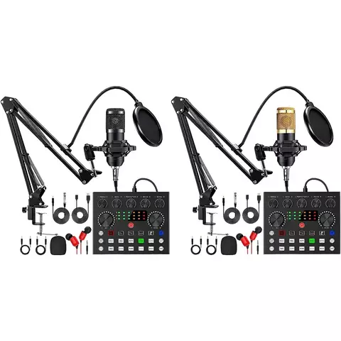 Kit Podcast BM800 com Placa de Som V8 e Filtro Pop Duplo para Streaming