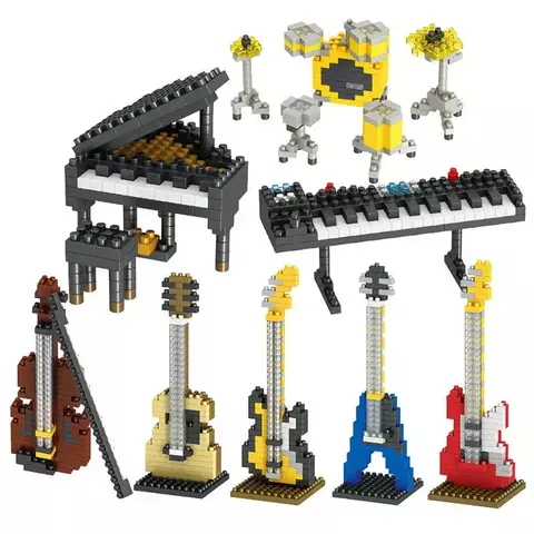 MOC-Blocos de construção de instrumentos musicais para crianças, plástico ABS, mini guitarra piano, bricks DIY, brinquedos educativos, séries musicais