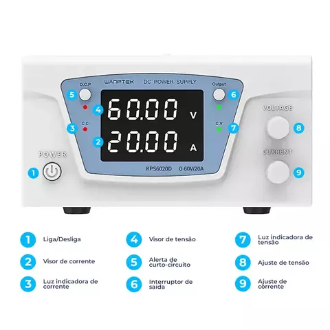 Fonte de Bancada Wanptek KPS6020D 60V 20A 1200W 4 Dígitos