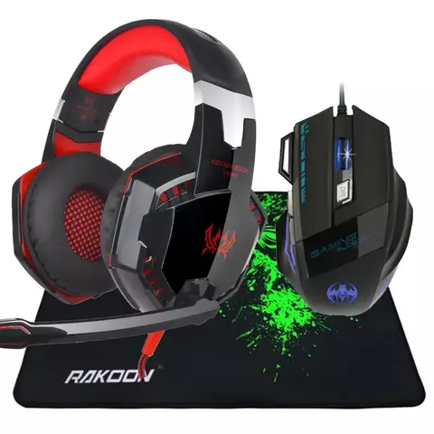 Professional 3200 dpi 7 Button 7d LED USB Wired Gamer Mouse Mice+over-ear Gamer Headphone Headset Fone de Ouvido With mic Stereo Bass