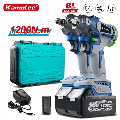Chave de impacto elétrica sem escova de torque Kamolee 1200N.M 1/2 1/4 em bateria de íon de lítio para bateria de 18V 21V