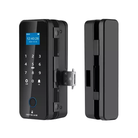 Intelar X7 Fechadura de porta de vidro inteligente com controle por APP Tuya Bluetooth Fechadura elétrica eletrônica biométrica de impressão digital senha 13.56Mhz RFID