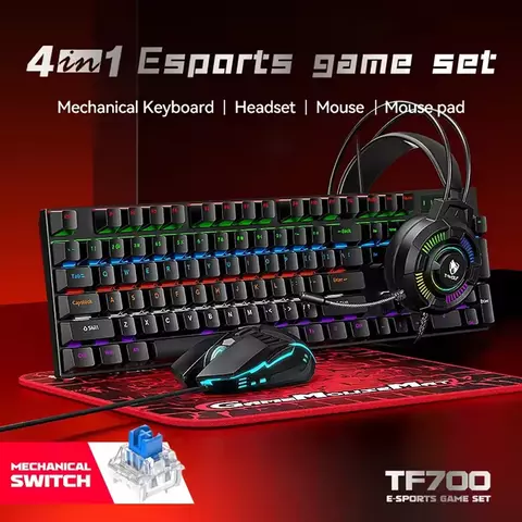 4 in 1 USB Teclado and Mouse set Ergonomic pc Wired Gamer Mouse Mechanical Teclado Headset Mouse pad Combos