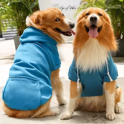 Moletom de lã para cães grandes, moletom Golden Retriever, chapéu e bolso com zíper, roupas pet, primavera e outono