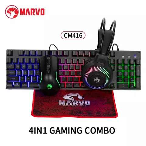 Marvo Cm416 Loot 40 Wired Teclado Mouse Headphone Mousepad 4 in 1 Gamer set Backlit Teclado 8000 dpi 7 key Multicolor Headset