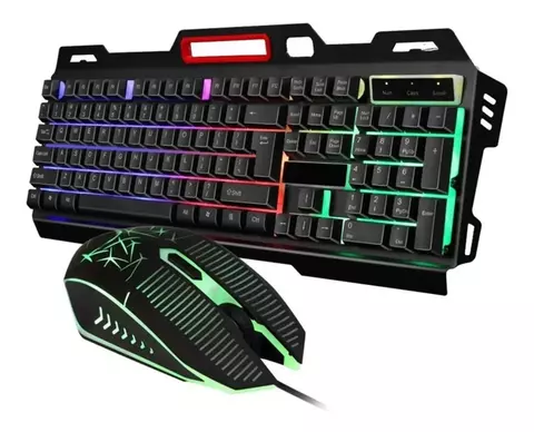 Kit Teclado e Mouse Gamer Profissional LED Colorido USB 2.0 PC retroiluminado 3 cores com fio