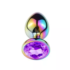 Plug Anal de Aço com Pedra de Cristal Tamanho P - Roxo