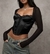 Corset cetim e tule manga longa