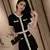 Elegante vestido coreano de malha doce, manga curta, slim fit bodycon botão, mi - Irislandia Variedades