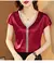 Blusa casual solta de cetim feminina, camisa de manga curta, moda sólida, borla na internet