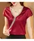 Blusa casual solta de cetim feminina, camisa de manga curta, moda sólida, borla - Irislandia Variedades