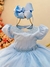 Vestido Infantil Azul Claro C/ Pérolas e Saia Babados Luxo (3594AZ)