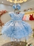 Vestido Infantil Batizado Azul Claro Saia Com Babados Luxo (4004AZ) na internet