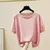 Camiseta feminina de malha fina, tops de manga curta, roupas casuais, camiseta f - Irislandia Variedades