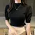 Coreano blusa de manga puff de malha para as mulheres, magro regata, camisa casu - Irislandia Variedades