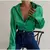 Blusa elegante de cetim para mulheres, manga comprida, cor sólida, camisa de se