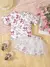 Bonito bebê menina saia conjunto arco impressão babados manga curta camiseta s - loja online