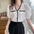 Camisa chiffon elegante para mulheres, blusa de manga curta, gola V, manga puff, - Irislandia Variedades