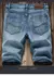 Shorts jeans stretch masculino, jeans curto e reto, azul escuro, design de moda,