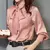 Blusa chiffon solta para as mulheres, camisa gola V, cor sólida, com arco, mang na internet