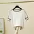 Camiseta feminina de malha fina, tops de manga curta, roupas casuais, camiseta f - Irislandia Variedades