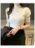 Coreano blusa de manga puff de malha para as mulheres, magro regata, camisa casu - Irislandia Variedades